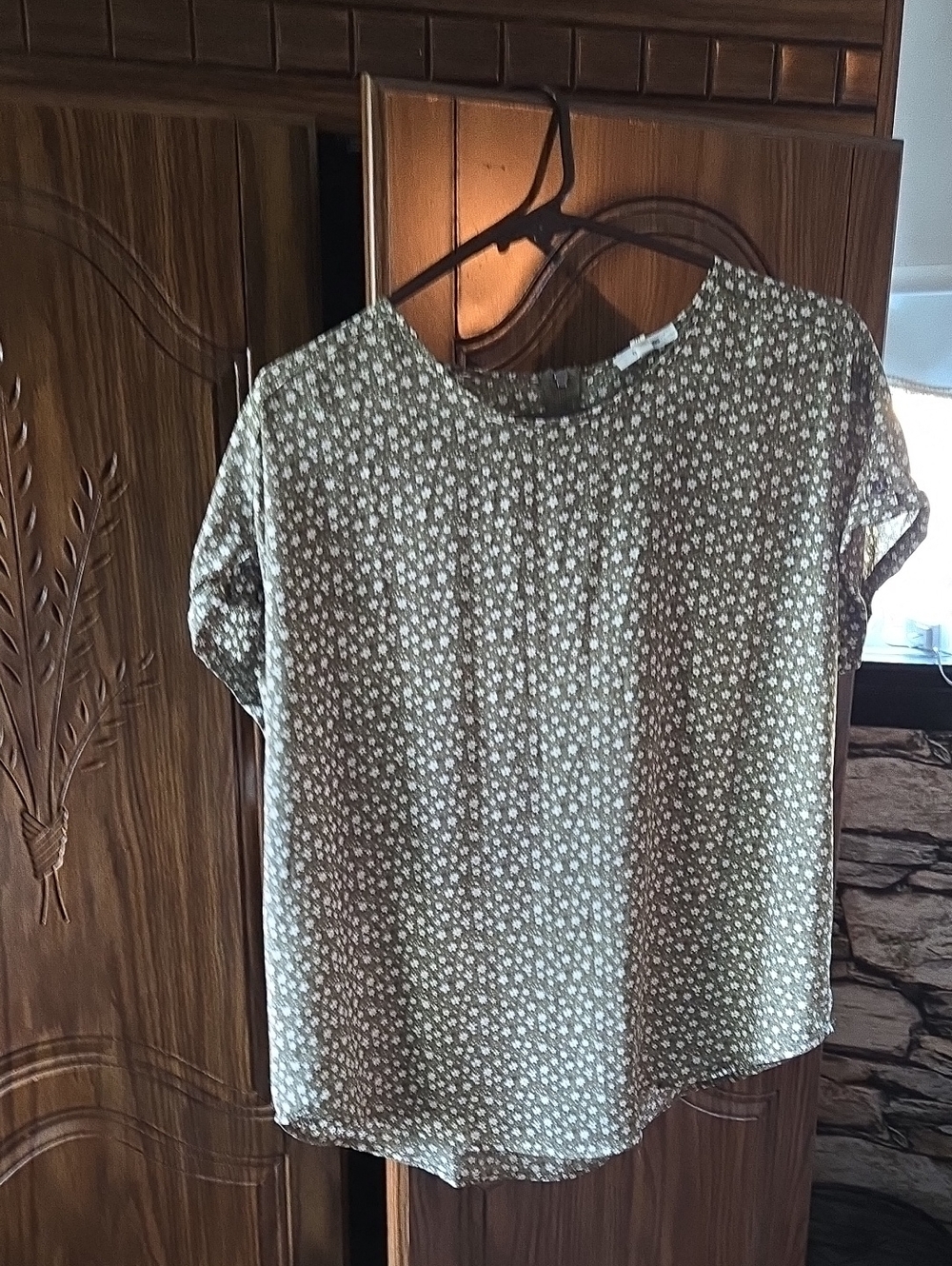 Maurices Olive Green Floral Short Sleeve Blouse